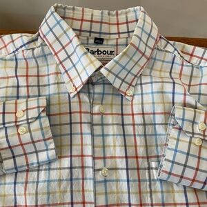 Barbour Plaid 100% Cotton Button Up Short Long Sleeve White Regular Fit Men’s L